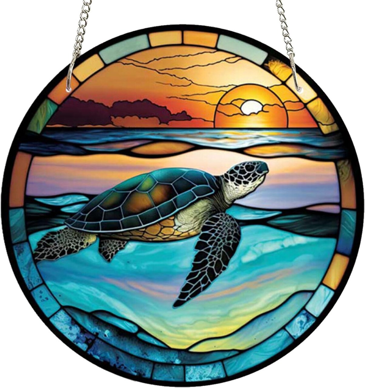 Summer Marine Turtle Acrylic Window Wall Hangings Ocean Stained Acrylic Decor Sea Turtle Stained Draw Wall Decor for Indoor Outdoor Home Decor (Marine Turtle)